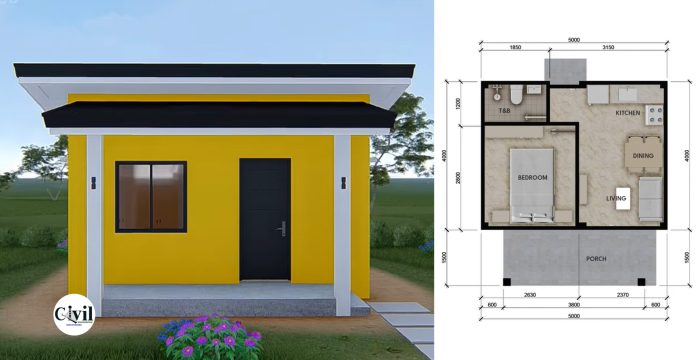 Desain rumah 1 kamar 1 dapur