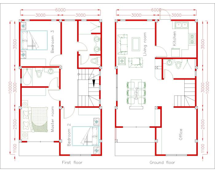 Denah rumah 6x5 2 kamar