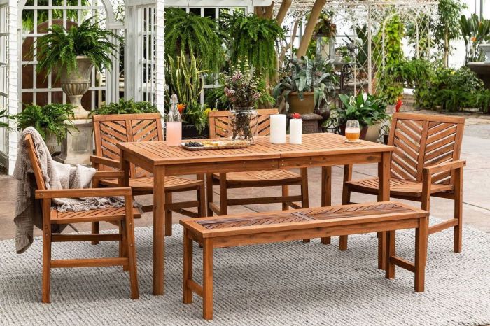 Dining patio outdoor table wood sets set furniture chairs wooden buy bench seating affordable six now livens chevron target traditional