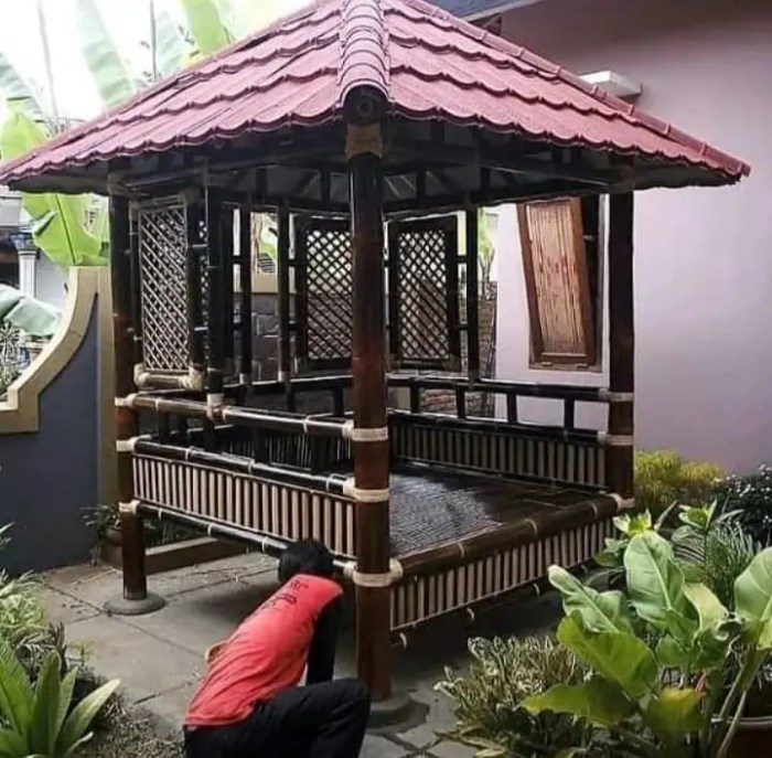 Bamboo gazebo hut garden huts bench pergola mastergardenproducts house build bambu roof building diy backyard small wooden saved visit bh