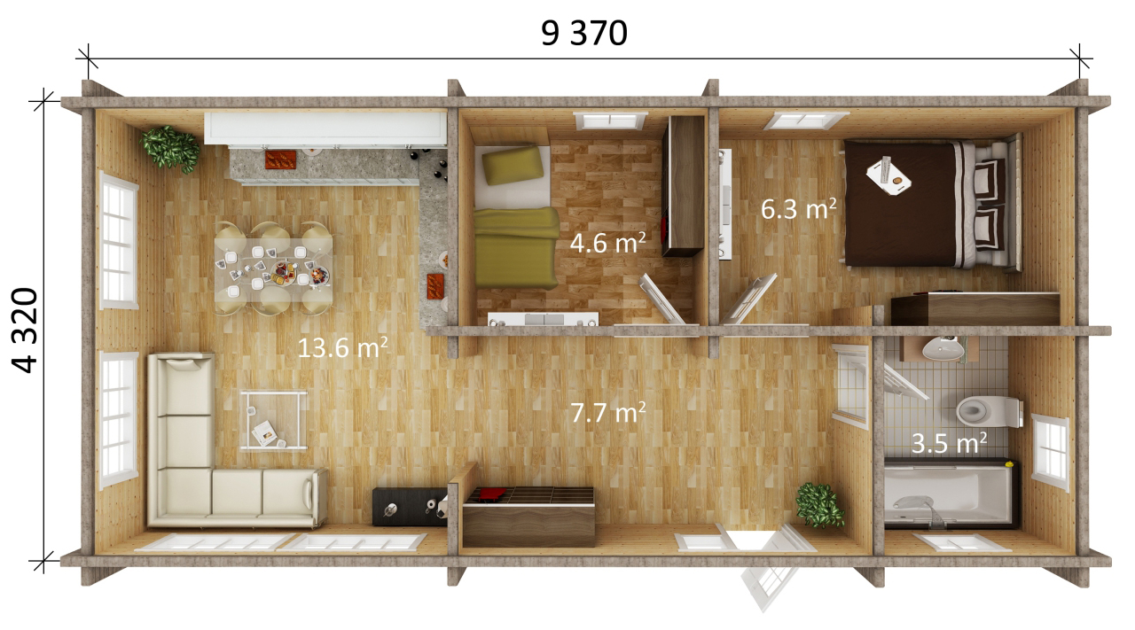 Denah rumah kayu minimalis 2 lantai type 36